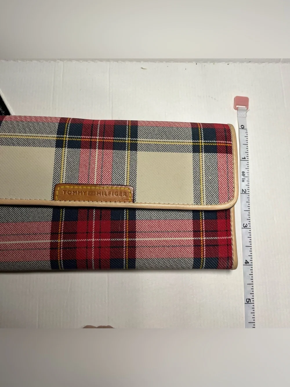 Tommy Hilfiger Red, Navy & Cream Plaid Foldover Wallet
